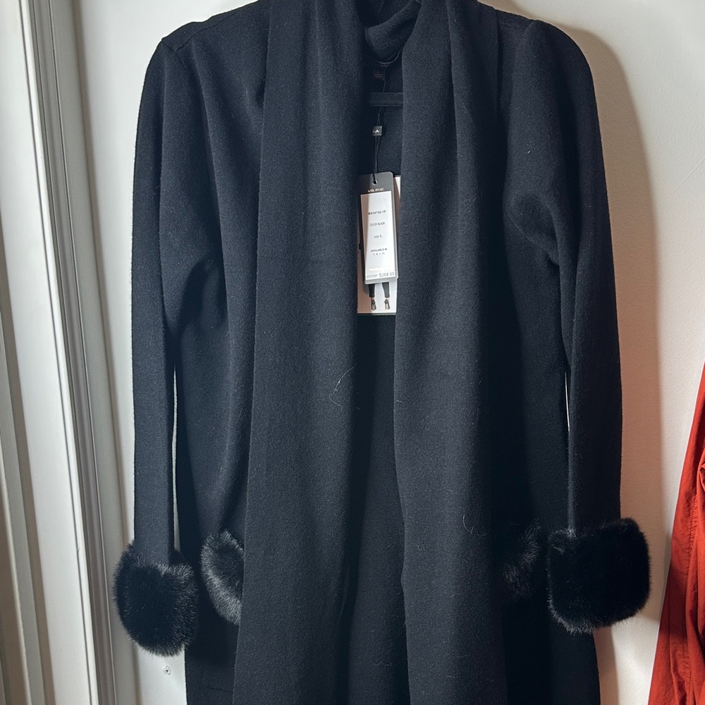 Elegant Black Coat with Faux Fur Cuffs black